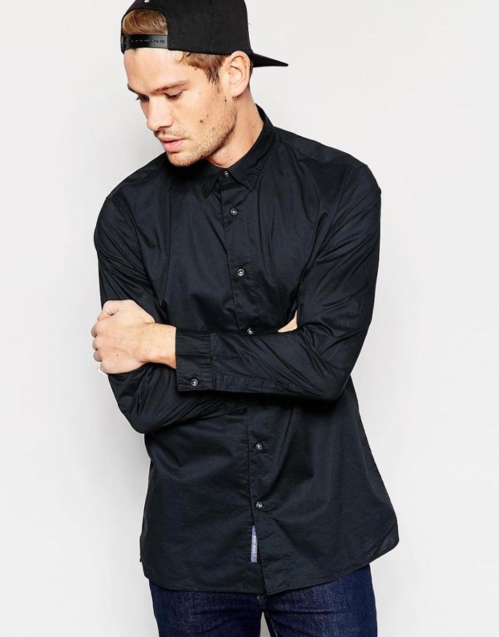 Selected Homme Washed Cotton Shirt In Slim Fit - Black