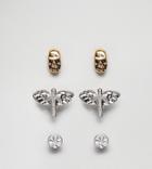 Designb Skull & Cross Earrings In 3 Pack Exclusive To Asos - Silver