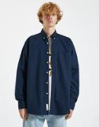 Pull & Bear Regular Fit Oxford Shirt In Navy-blues