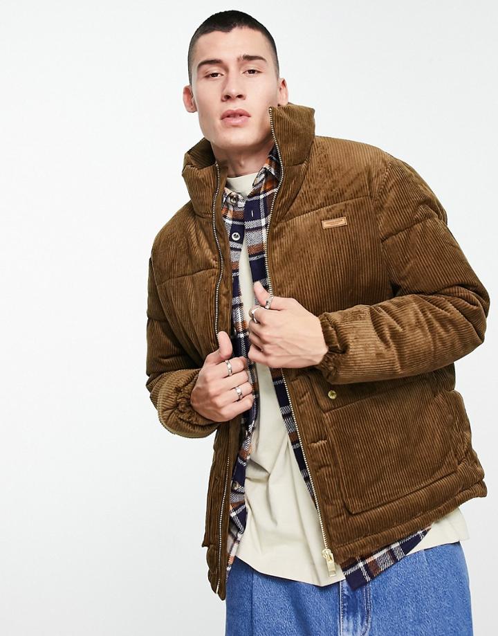 Jack & Jones Originals Cord Puffer In Brown