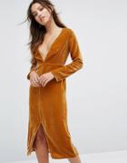 For Love And Lemons Midi Dress In Velvet - Copper