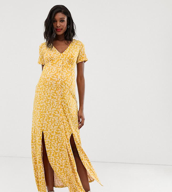 Asos Design Maternity Exclusive Button Through Maxi Tea Dress With Splits In Ditsy Print-multi