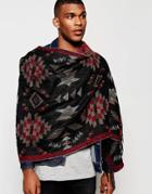 Asos Blanket Scarf In Geo-tribal Design - Black