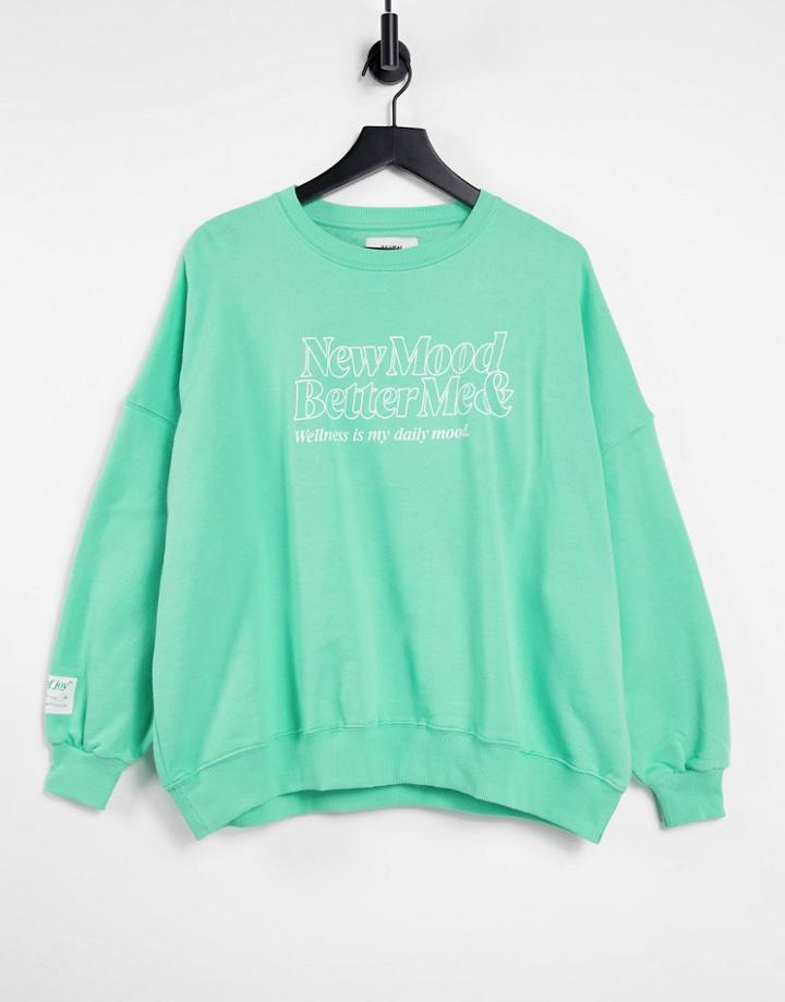 Pull & Bear Slogan Sweatshirt In Green