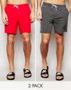 Asos Mid Length Swim Shorts 2 Pack In Red And Gray Save 17%