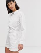Weekday Belted Boiler Romper With Pockets In White - White