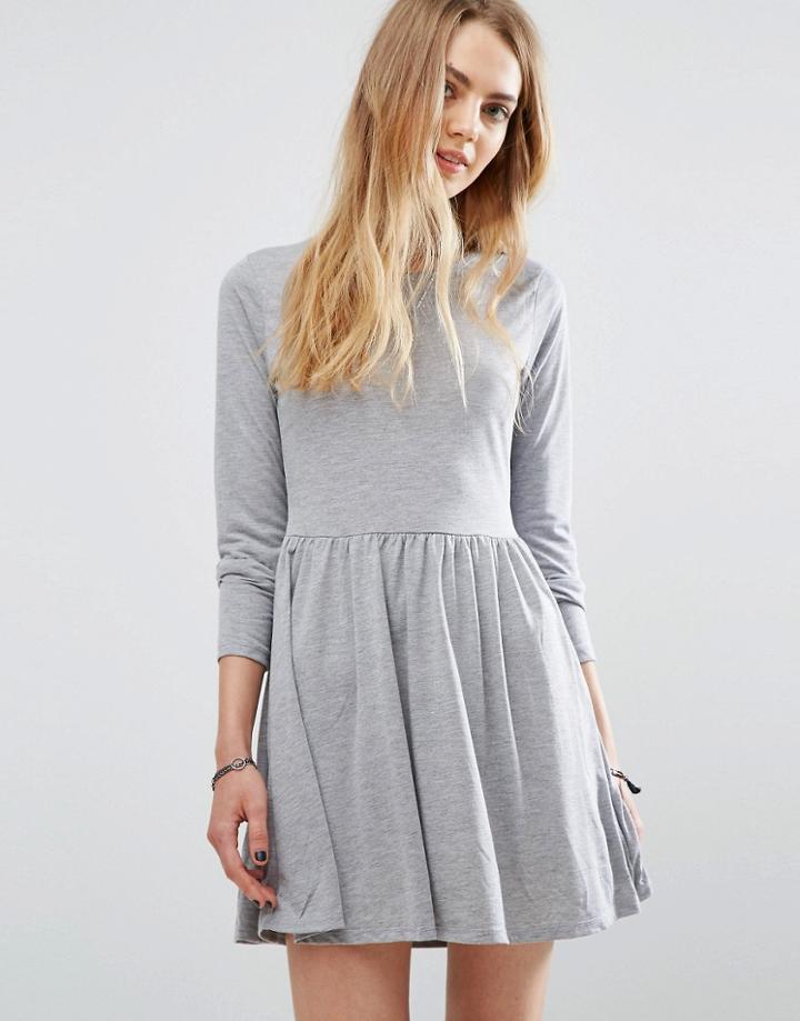 Brave Soul Jersey Skater Dress - Gray