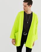 Asos Design Jersey Kimono Cardigan In Bright Green