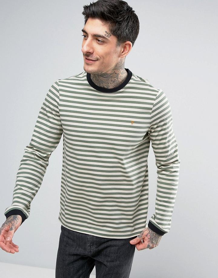 Farah Ally Stripe Long Sleeve Top Slim Fit In Green - Green