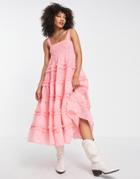 Dream Sister Jane Tiered Organza Midi Dress In Pink