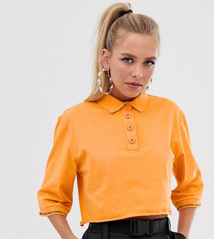 Reclaimed Vintage Inspired Polo Top With Logo Sleeve Print - Orange