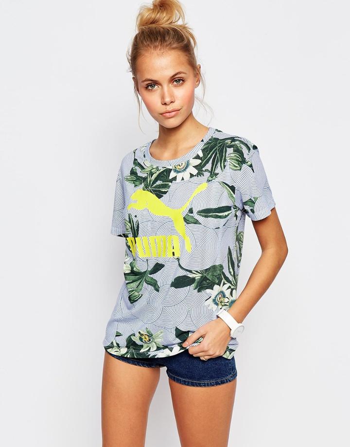 Puma Oversized Boyfriend T-shirt With Floral Logo Print - Multi