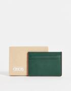 Asos Design Cardholder In Forest Green Leather With Red Edge