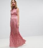 Little Mistress Petite Ruffle High Neck Maxi Dress With Lace Pleated Skirt - Pink