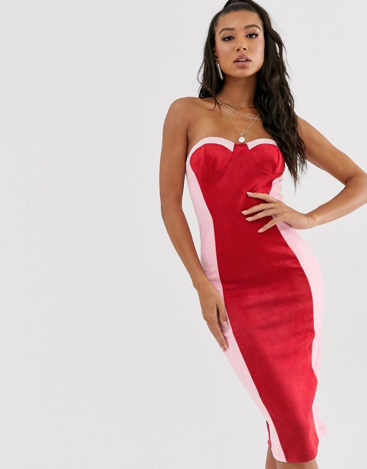 Saint Genies Contrast Faux Suede Midi Dress In Multi - Multi