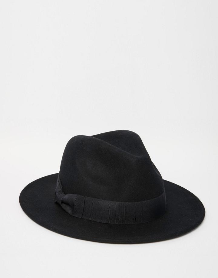 Asos Fedora Hat In Black Felt - Black