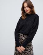 Y.a.s Glitter Knitted High Neck Sweater - Black