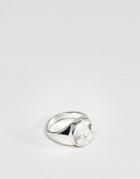 Chained & Able Stone Signet Ring In Silver & White - Silver