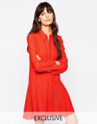 Le Kilt For Asos Zip Pleat Dress With Collar - Red