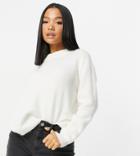 Asos Design Petite Oversized Sweater With Crew Neck In Cream-white