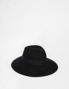 Asos Fedora Hat In Black Felt With Wide Brim - Black