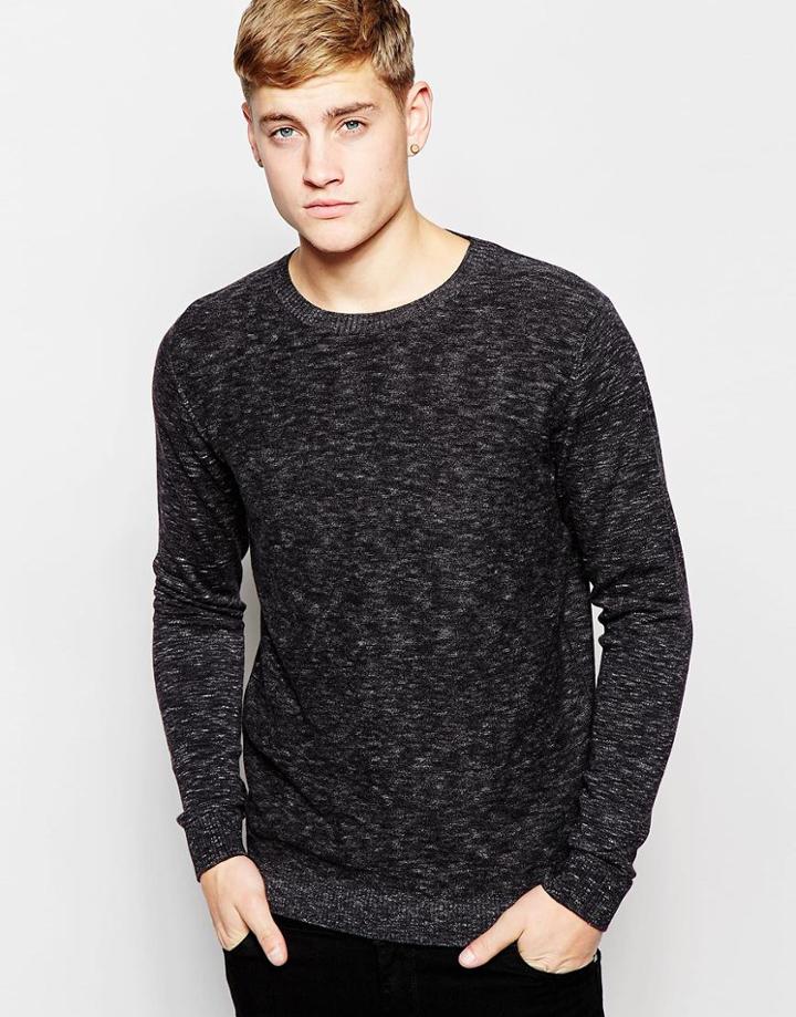 Jack & Jones Knitted Crew Neck Sweater - Black