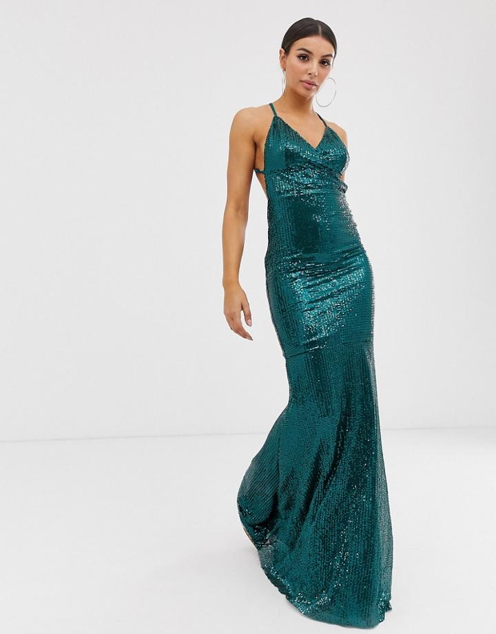 Club L London Plisse Sequin Cami Maxi Dress-green