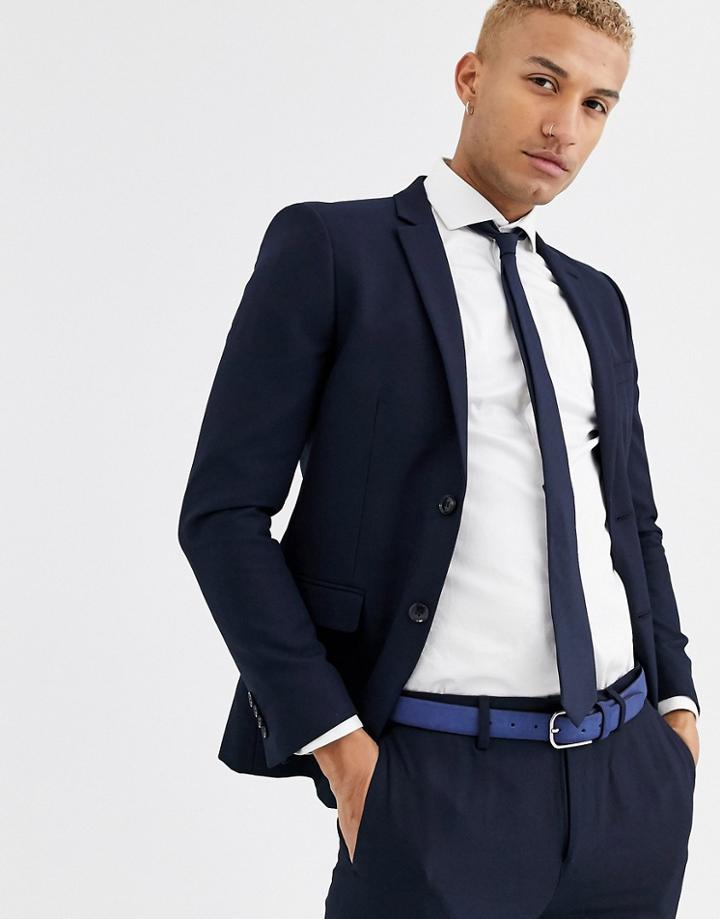 Topman Skinny Suit Jacket In Navy-blues