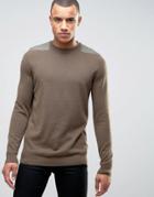 New Look Sweater In Mid Brown With Patch Detail - Brown