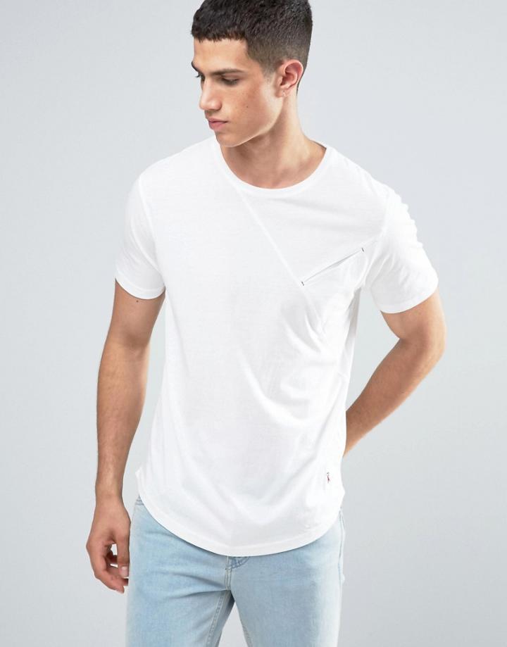 Ringspun Cut And Sew Pocket T-shirt With Curved Hem - White