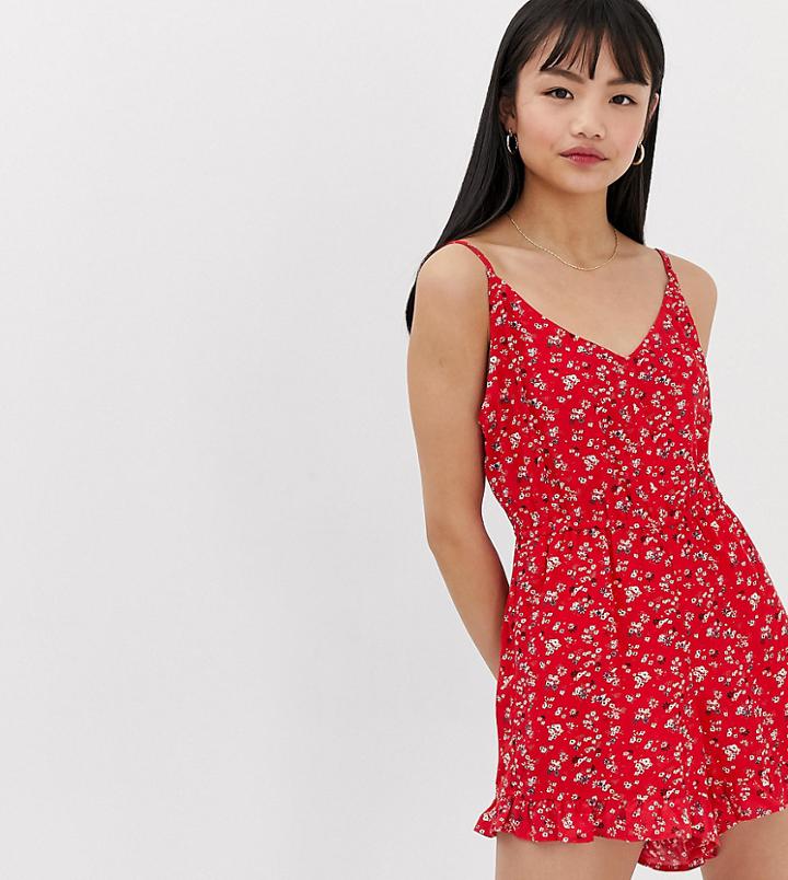 Brave Soul Petite Joanna Romper In Ditsy Floral Print - Red
