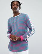 Asos Striped Longline Long Sleeve T-shirt With Sleeve Prints - Multi