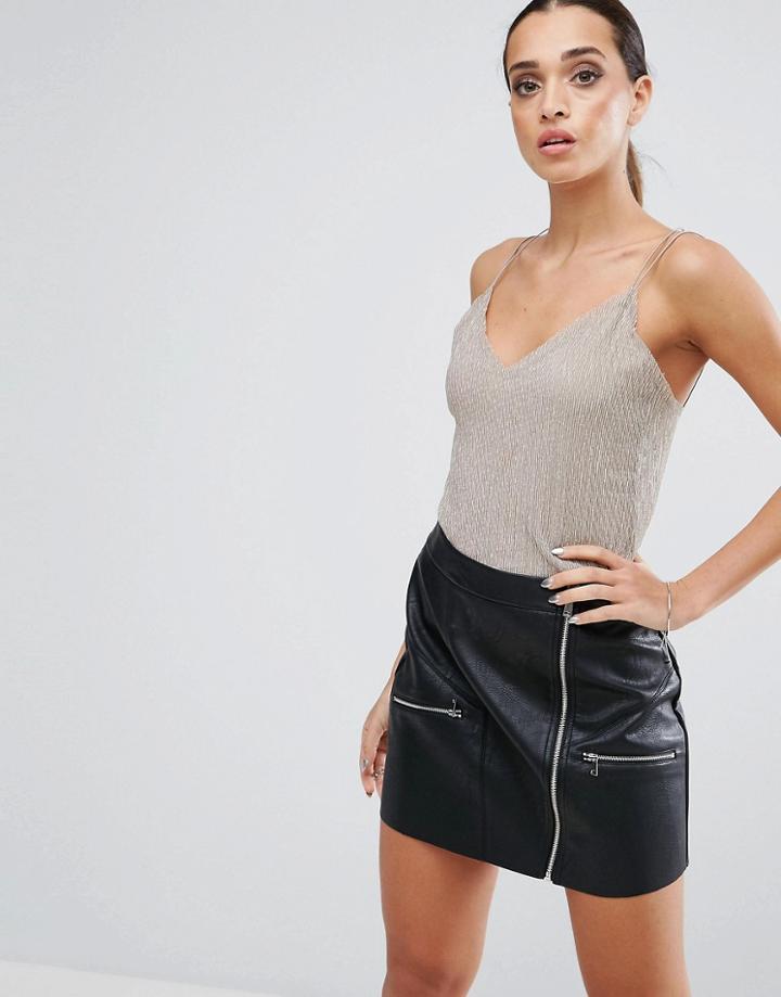 Asos Cami Top In Metallic Shimmer - Gold