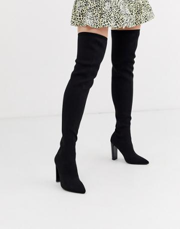 Asos Design Kudos Knitted Block Heel Thigh High Boots In Black