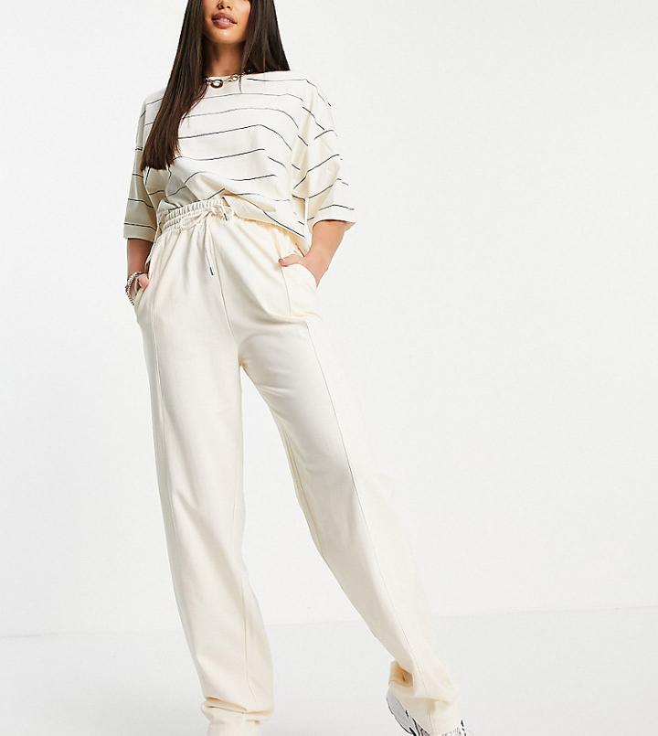 Asos Design Tall Straight Leg Sweatpants With Deep Waistband And Pintuck In Organic Cotton In Cream-white