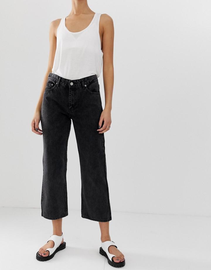 Dr Denim Cadell Mid Rise Wide Leg Jean In Crop - Black