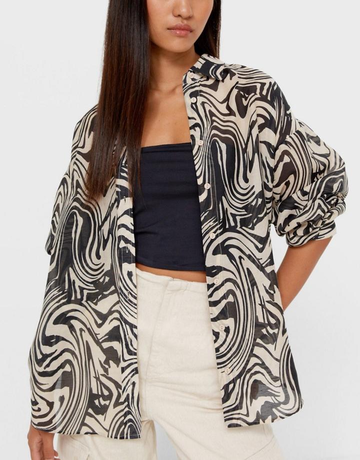 Stradivarius Wave Print Shirt In Multi