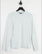 Asos Design Long Sleeve T-shirt With Crew Neck In Light Blue-blues