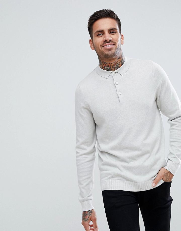 New Look Knitted Polo In Ice Gray - Silver