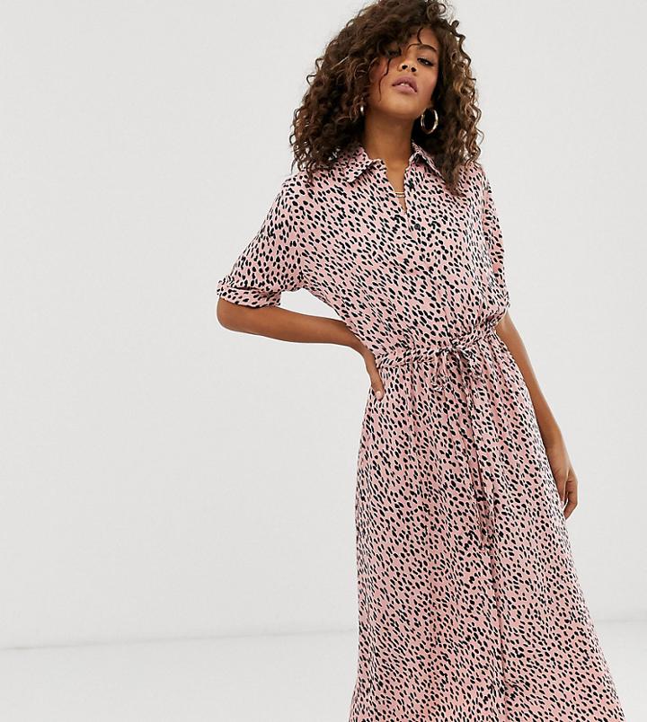 New Look Tall Shirt Dress In Pink Polka Dot - Pink