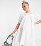 Asos Design Maternity Mini Swing Dress With Broderie Cutwork Detail In White