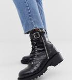 Asos Design Wide Fit Anya Hardware Lace Up Boots In Black Croc - Black