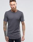 Asos Longline Muscle T-shirt In Waffle With Curved Hem In Gray - Green