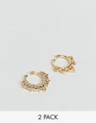 Asos Design Pack Of 2 Ornate Cut Out Faux Nose Rings - Gold