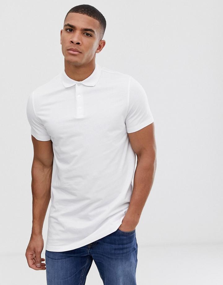 Asos Design Longline Jersey Polo In White