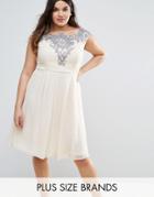 Little Mistress Plus Chiffon Embellished Dress - Cream