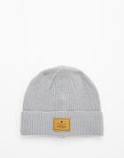 Asos Stitch Detail Beanie With Patch In Gray - Gray
