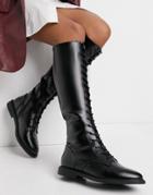 Asos Design Cassie Dressy Lace Up Knee Boots In Black