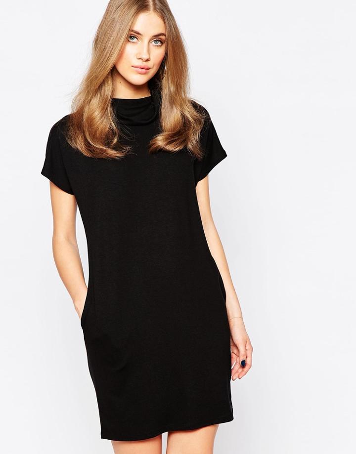 Warehouse Drape Neck Dress - Black