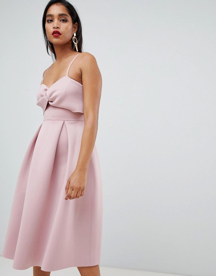 Asos Design Crop Top Midi Prom Dress With Twist Detail - Pink